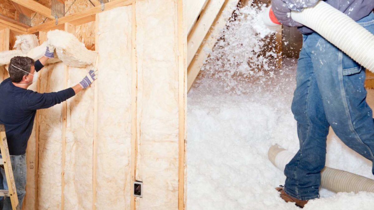 batt style insulation and the other shows blown insulation for existing wall